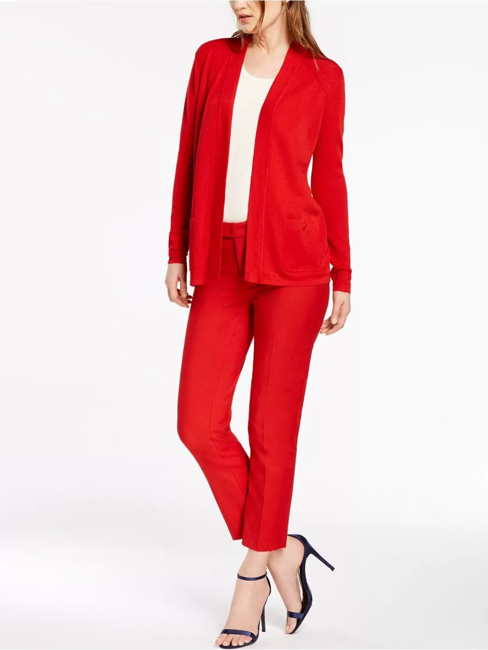 NWT Anne Klein Poppy Red Open Cardigan - Picture 8 of 9